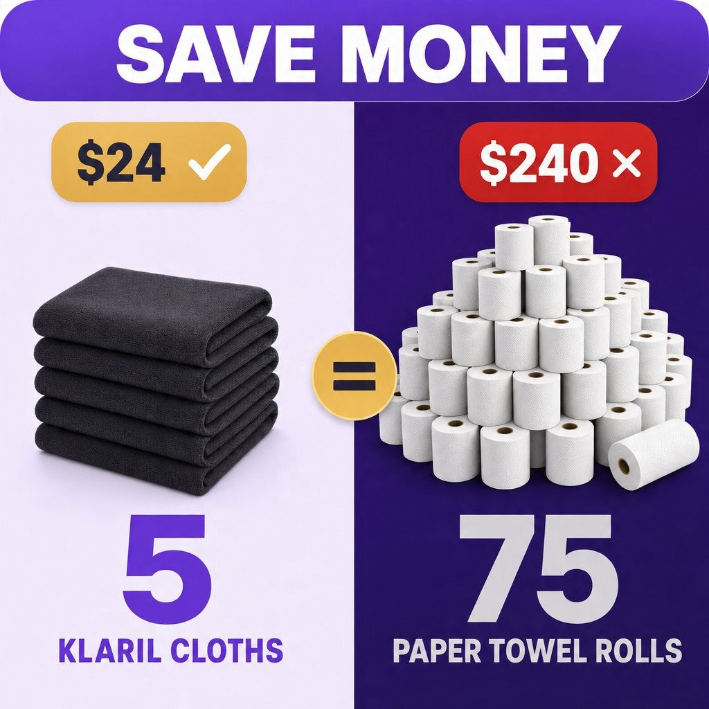 Klaril reusable cloths save money compared to paper towels